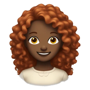 smiling dark-skinned woman with shoulder length curly red hair, long eye lashes, almond shaped eyes sticker