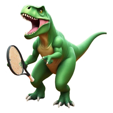 T. rex playing tennis with 1 arm looking smean  sticker