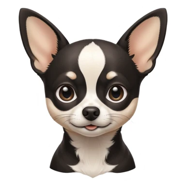 A black and white chihuahua emoji please with a thin white line on the center of head nose pointy sticker