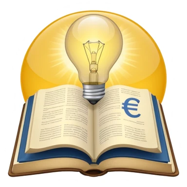 n open book with a glowing light bulb above it, symbolizing knowledge and learning. Next to the book, a coin or euro symbol representing a training budget. sticker