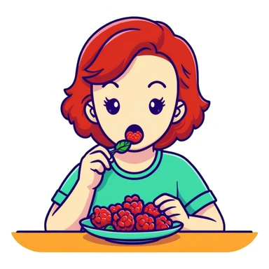 redhead girl with a displeased face eating raspberries sticker