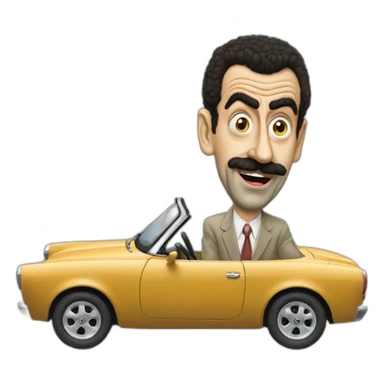 Borat driving mr. Bean's car sticker