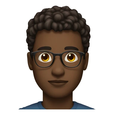 Young man face,26 years old,mid dark skin, big circular glasses, brown eyes, African nose sticker