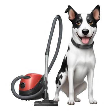 black and white cattle dog using the vacuum sticker