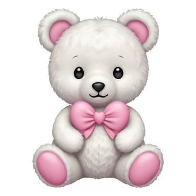white teddy bear with pink bow holding pink heart sticker