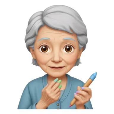 Kind Teacher – old woman, soft smile, holding chalk sticker
