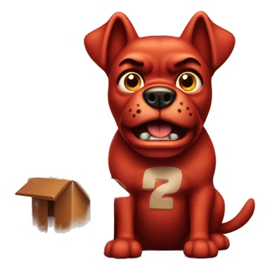 red angry dog with a box of chocolate sticker