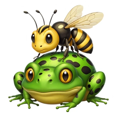 A bee sitting on a frogs head sticker