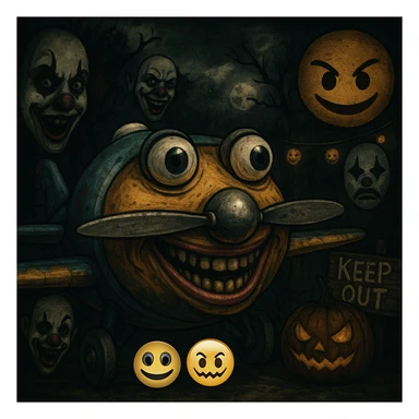 Avions manege du parc saint paul en emoji  rajoute et garde aspect terrifiante et rajoute  sticker