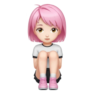 Cute white anime girl with short pink hair and pretty knee sticker