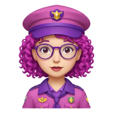 scout girl with very pink scout uniform including hat, purple curly haired and glassess sticker