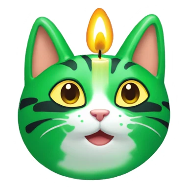 green candle with a cat sticker