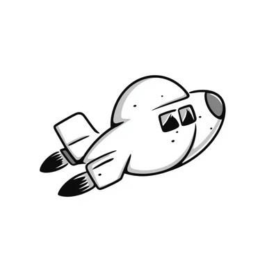 Hand-drawn spaceship with an oversized round middle section like a pregnant belly, small wings, and rocket engines sticker