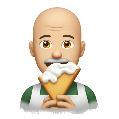 bald man eating baking sticker