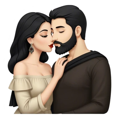 Kissing the Lebanese white skinned man with black hair and beard dressed in all black, and the Palestinian woman in an elegant off-shoulder cream-colored outfit with a handbag. sticker