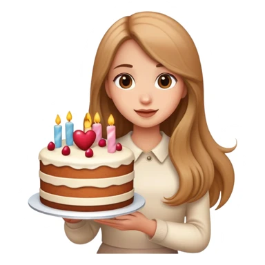 A beautiful girl with long hair holding a big cake sticker