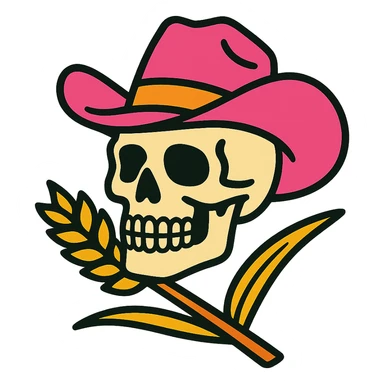 skull with pink cowboy hat and wheat sticker