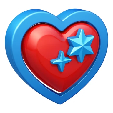 A blocky geometric red 3D heart with a bright blue star inside sticker