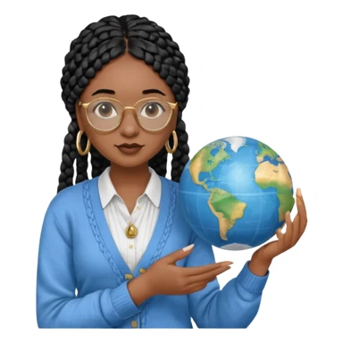a-young-woman-wearing-fine-gold-round-glasses-and-black-hair-in-several-box-braids,-she-has-light-black-skin,-and-she's-wearing-a-white-shirt-with-an-blue-cardigan-on-top.-she's-holding-a-globe-in-one-hand.png sticker