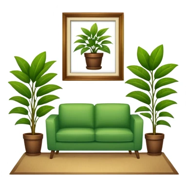 decorated living room with a plant and picture frame sticker