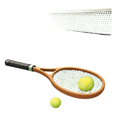 A tennis racket resting on the green grass of a tennis court, with a tennis ball placed nearby and the net stretching across the court. The background captures the fresh, open atmosphere of a traditional grass court, emphasizing the elegance and precision of the sport. sticker