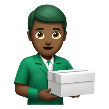 brown Pharmacist with a box of medics and green uniform sticker