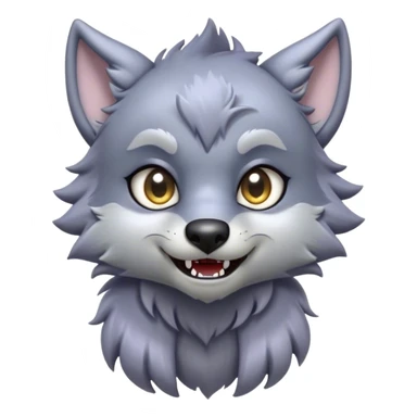 Cinematic Cute Werewolf Portrait Emoji, with a cuddly, miniature lupine form in soft moonlit grays and silvers, featuring oversized sparkling eyes and a sweet, endearing snarl, simplified yet irresistibly adorable, highly detailed with a gentle glowing outline that captures the playful, heartwarming essence of a little werewolf! sticker