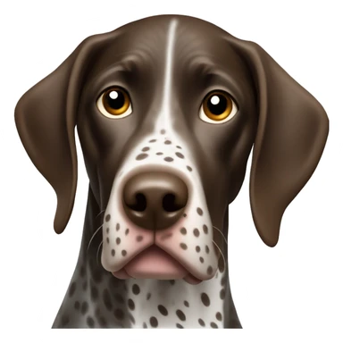 A German shorthaired pointer with a confused face sticker