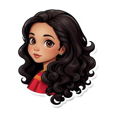 Filipino girl with long black curly hair sticker