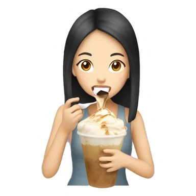 asian girl eating affogato sticker