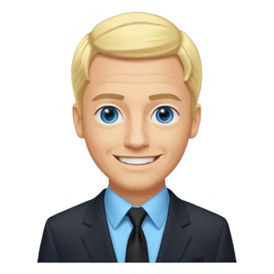 David Carlton from Ali G Indahouse with blue eyes, blonde hair, icy blue dress shirt with black tie, black suit jacket sticker