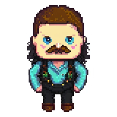 A pixelated angry office manager with a mustache and furrowed brows sticker