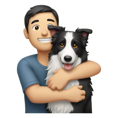 A Chinese man hug a border collie
 sticker