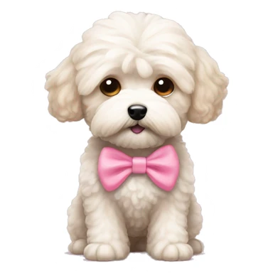 a maltipoo that has a pink nose and has a bow sticker