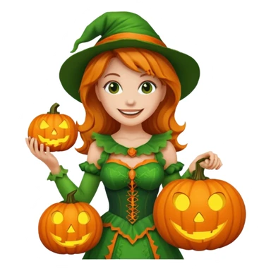 Woman Hunter With Jack o Lantern, wearing green costume sticker