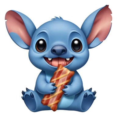 happy Stitch holding a bacon strip sticker