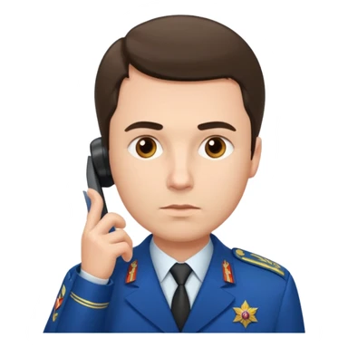 A Russian prosecutor's uniform, a man with a phone looking at something sticker