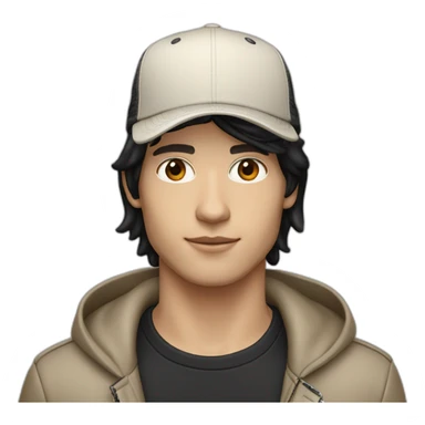 guy with white skin burberry cap and black mid-length hair sticker