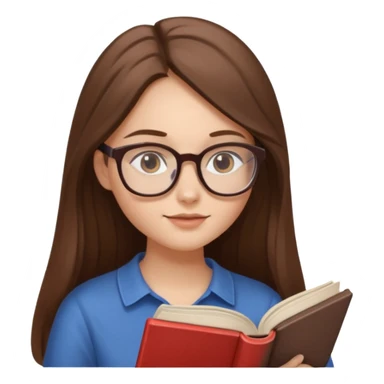 clean beautiful girl long brown hair, wear glasses, reading a book sticker