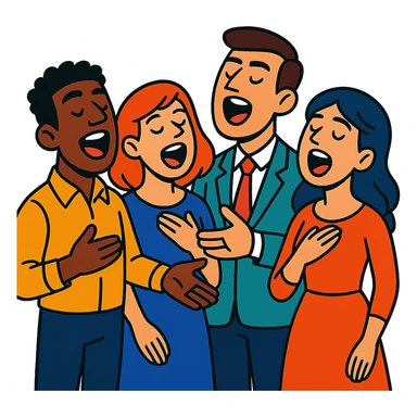 acappella group singing together, cartoon style, vibrant toon style sticker
