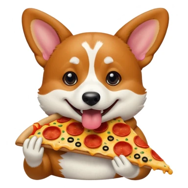 black tri-color corgi eating pizza sticker