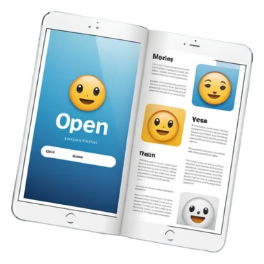 open magazine layout with text and image blocks sticker