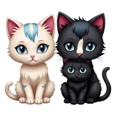 two emo cats in love with tattoos and cool hair, plus three emo kittens sticker