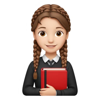 brown braid hair girl kid, student, black gile, red book sticker
