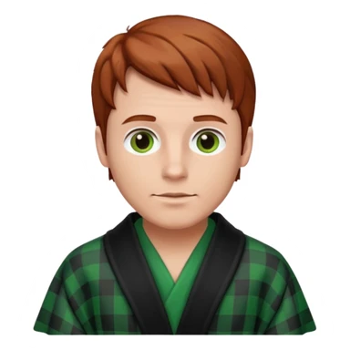 redish brown haired man with a black and green checked robe sticker