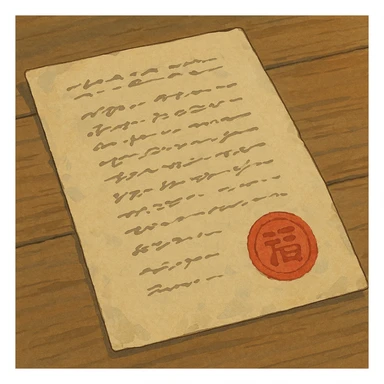 paper document with a red stamp in ghibli style illustration sticker