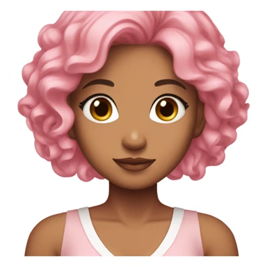 karina from aespa. with pink hair, wearing a light pink dress with a ribbon in the middle. Her hair is a beautiful layered model. sticker