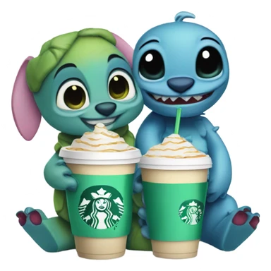 Stitch and scrump drinking Starbucks  sticker