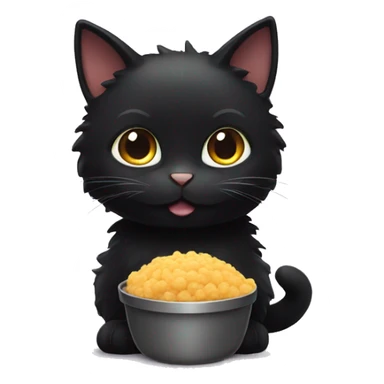 fluffy black cat with food sticker