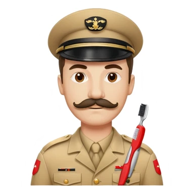 Man in beige army uniform red armband and black toothbrush style moustache  sticker